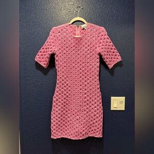 GANNI Pink Textured Short Sleeve Dress